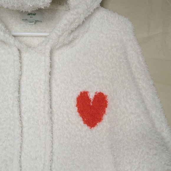 Aerie Soft Hooded White Sweater Heart Detail Teddy Fleece Oversized Women's Smal - Picture 5 of 13
